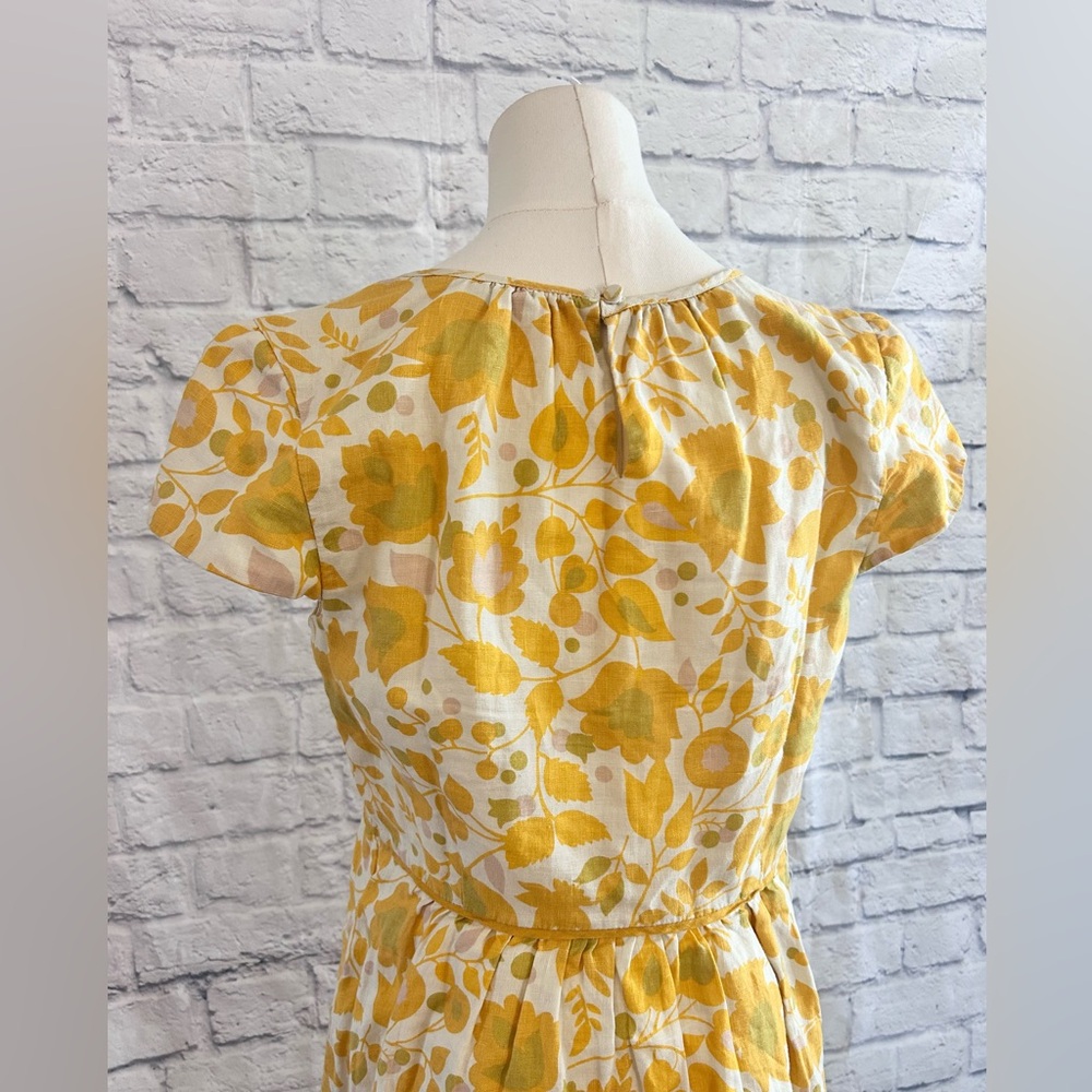 Boden Floral Dress 100% Linen Yellow & White Garden Girly Geek Chic Nerd - Picture 10 of 12